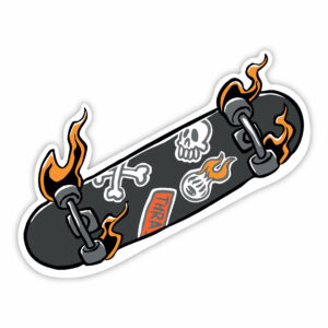 Skateboard med ild i klistermærke
