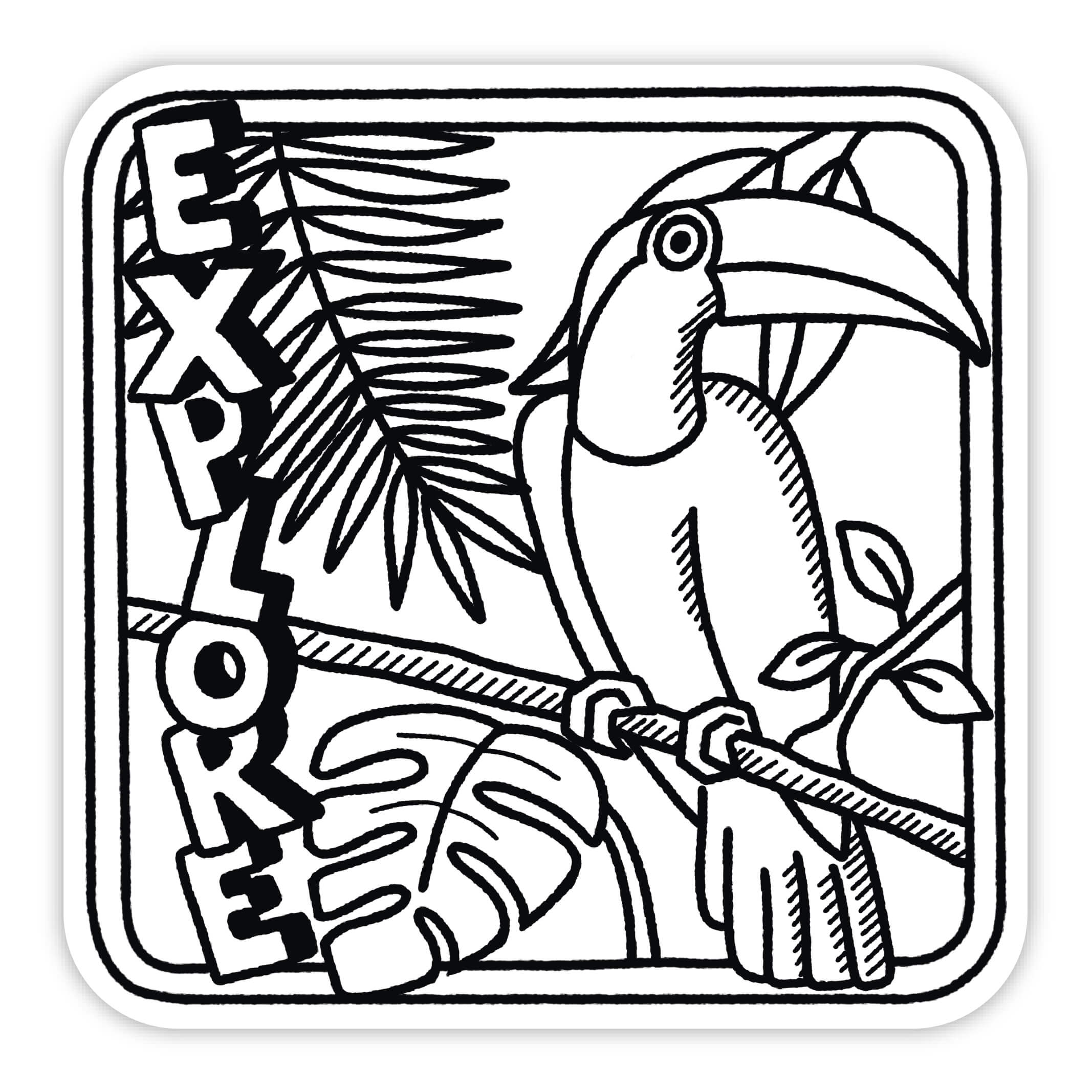 Sort og hvis explore tukan klistermærke