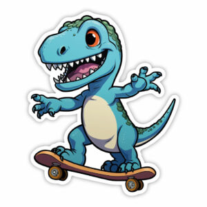 Blå skater dino klistermærke