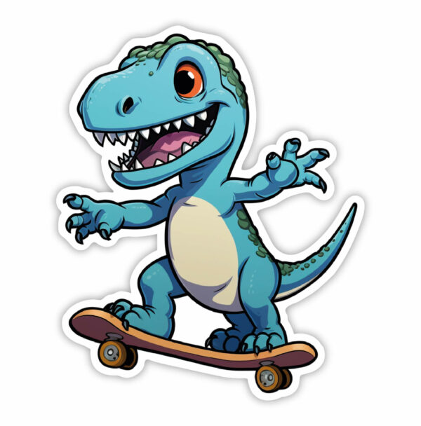 Blå skater dino klistermærke