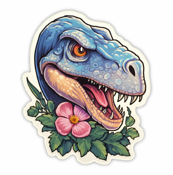 Dino med hawaii blomst klistermærke