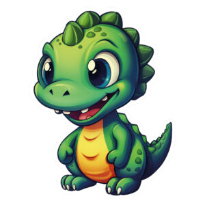 Grøn baby dino med blå øjne klistermærke