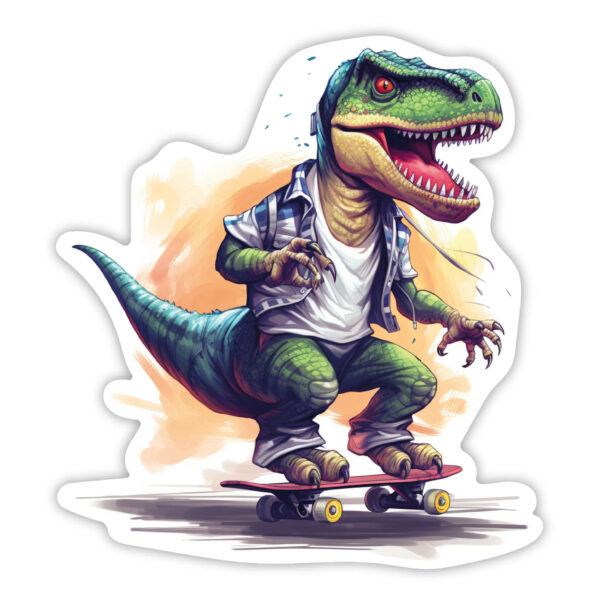 Grøn skater dino klistermærke